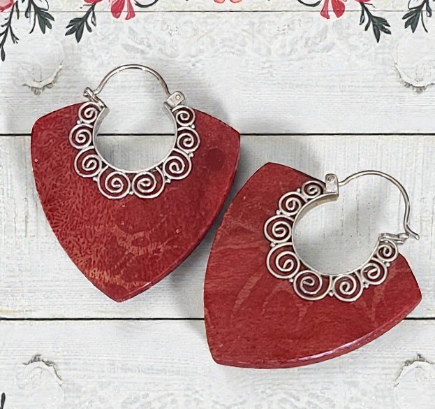 Sponge Coral and Sterling Silver Earrings