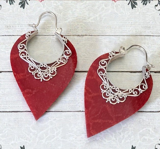 Sponge Coral and Sterling Silver Earrings