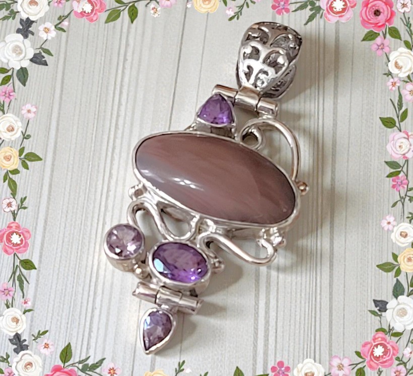 Amethyst and Gemstone Sterling Silver Pendant 2" Amethyst and Gemstone Sterling Silver Pendant 2"