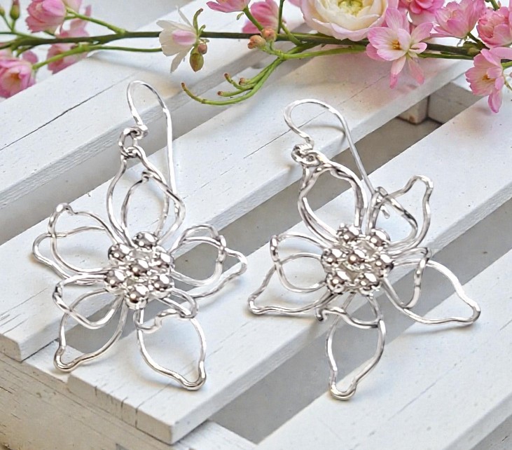 Flower Sterling Silver Dangle Earrings