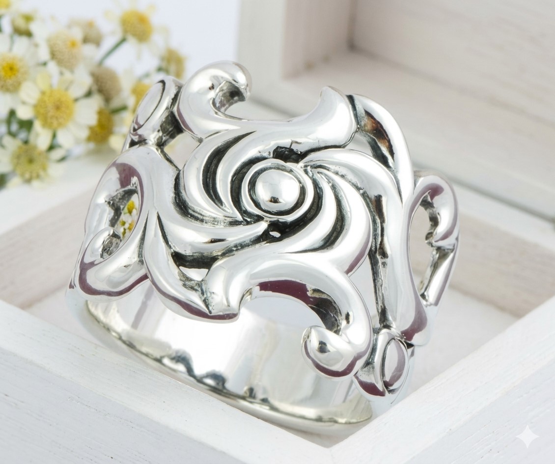 Rose and Thorns Sterling Silver Ring Size 8