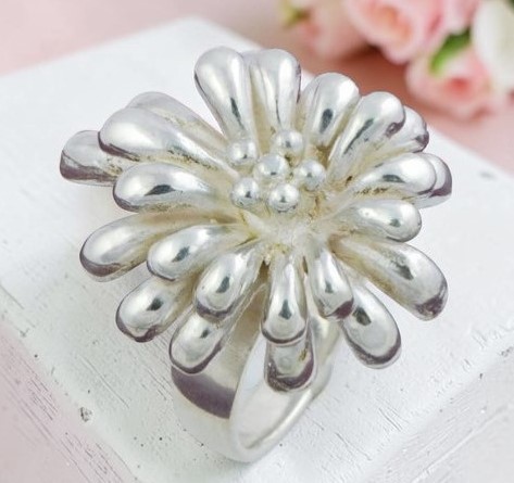 Flower Starburst Sterling Silver Ring Size 7