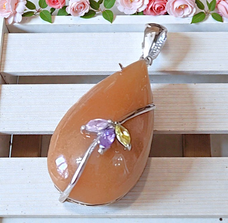 Orange Spessartine with Amethyst, Pink Topaz,Citrine Pendant