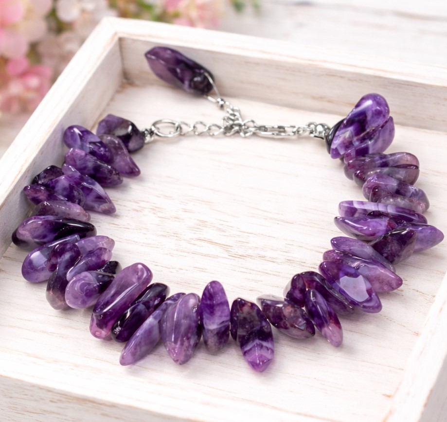 Amethyst gemstone bracelet with sterling silver clasp/ extender 7.5"