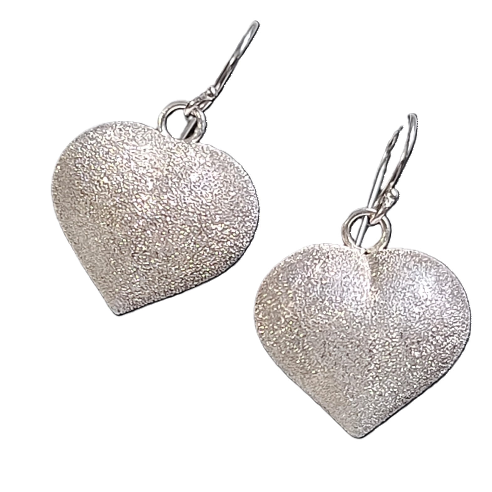 Heart Puffed Sterling Silver Earrings - Click Image to Close