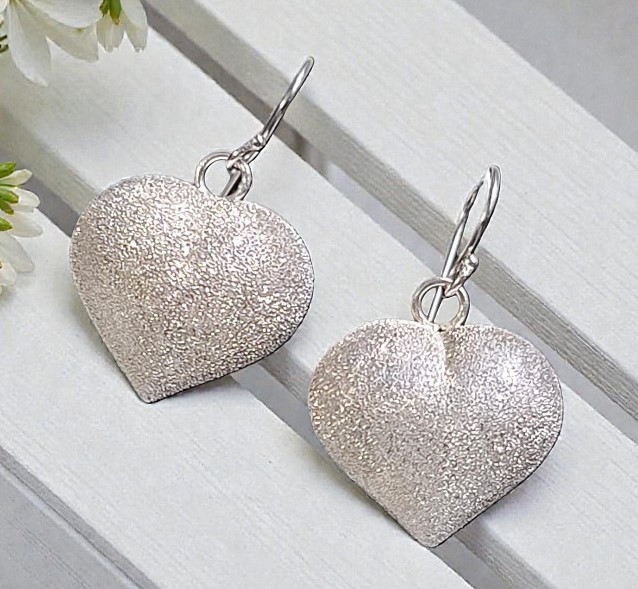 Heart Puffed Sterling Silver Earrings