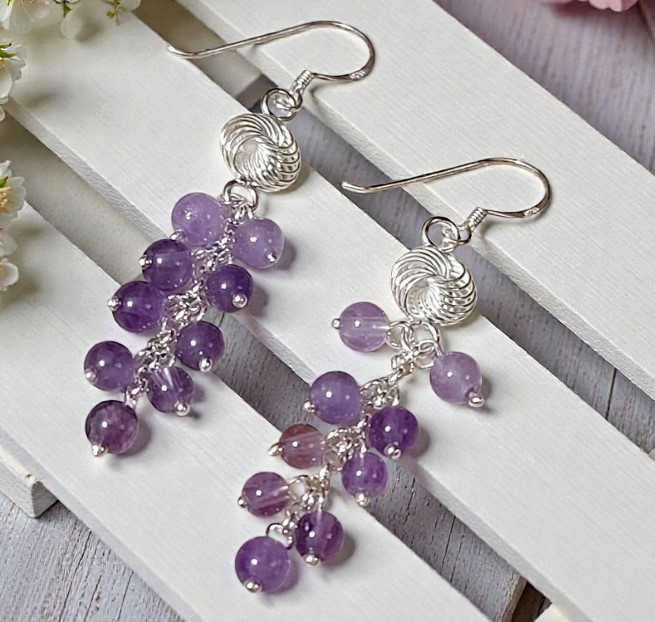 Amethyst Gemstones Grape Design Sterling Silver Earrings Amethyst Gemstones Grape Design Sterling Silver Earrings