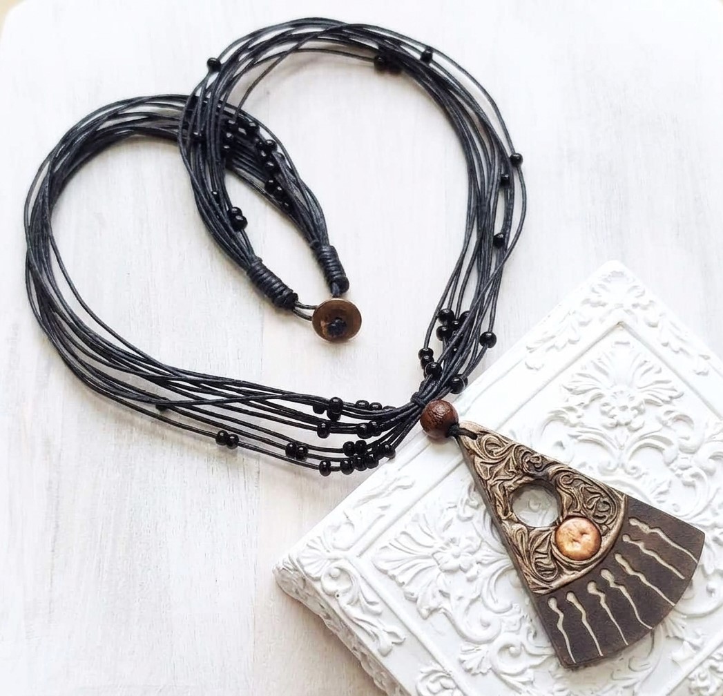 Copper and Wood Pendant Necklace