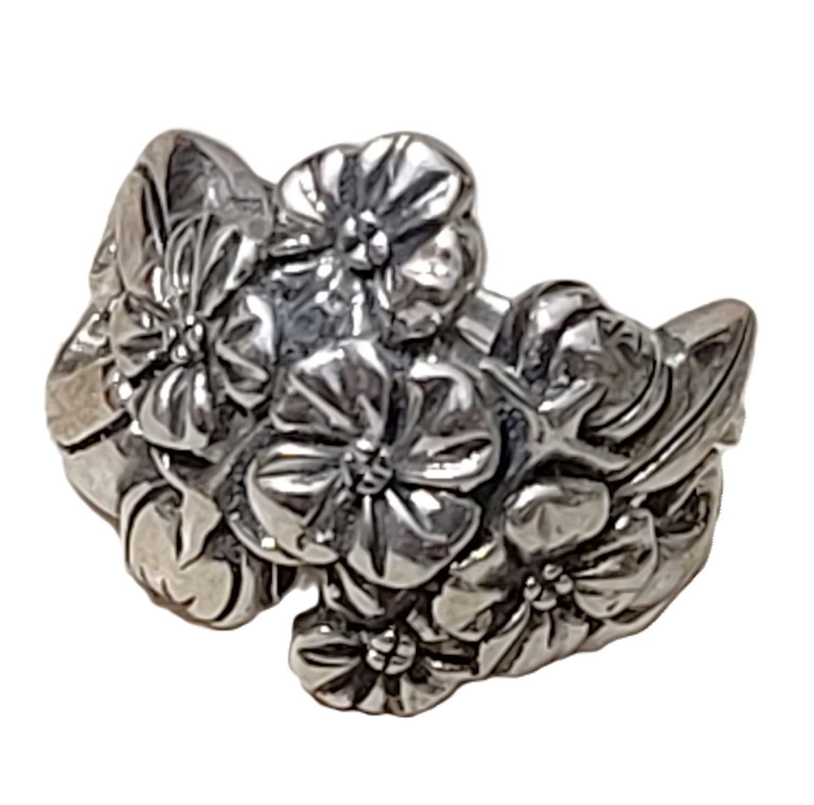 Floral Cluster 925 Sterling Silver Ring Size 7 - Click Image to Close