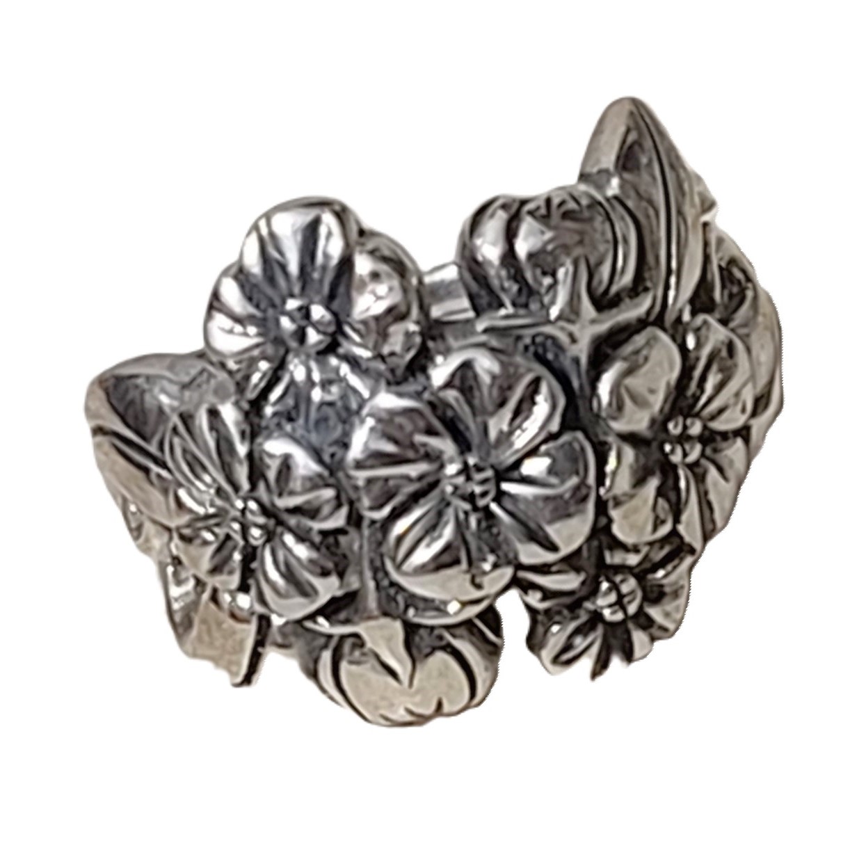 Floral Cluster 925 Sterling Silver Ring Size 7
