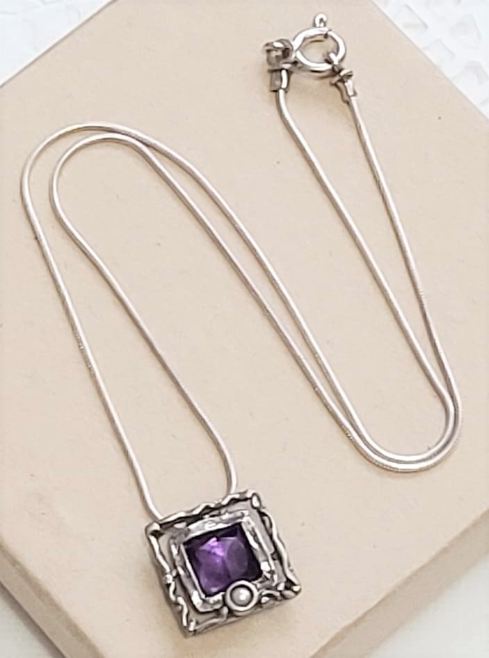 Amethyst and Cultured Freshwater Pearl 925 Sterling Necklace
