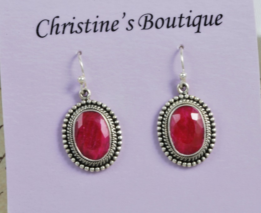 Oxidized Oval Faceted Rough-Cut Ruby 925 Sterling Silver ER's