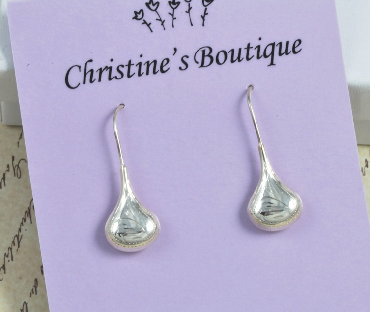 Engraved 925 Sterling Silver Raindrop Earrings