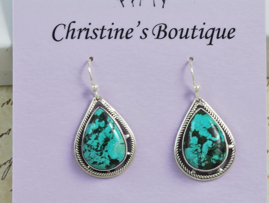 Turquoise Pear Shaped 925 Sterling Silver Earrings