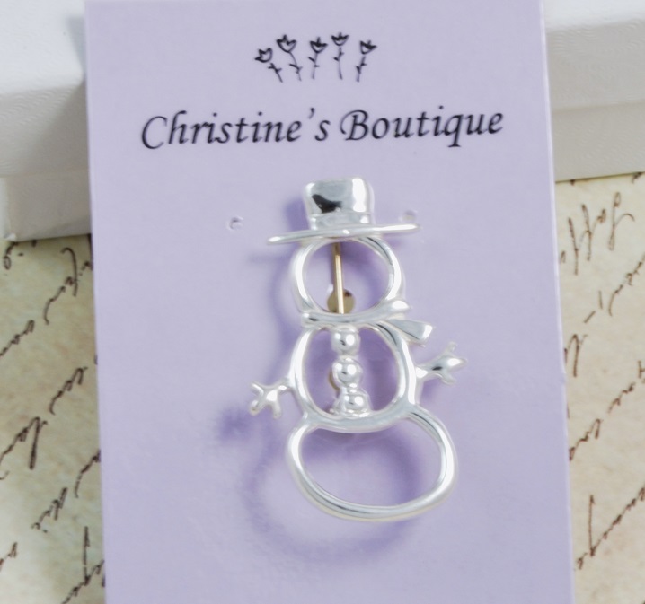 925 Sterling Silver Snowman Cut out Pin