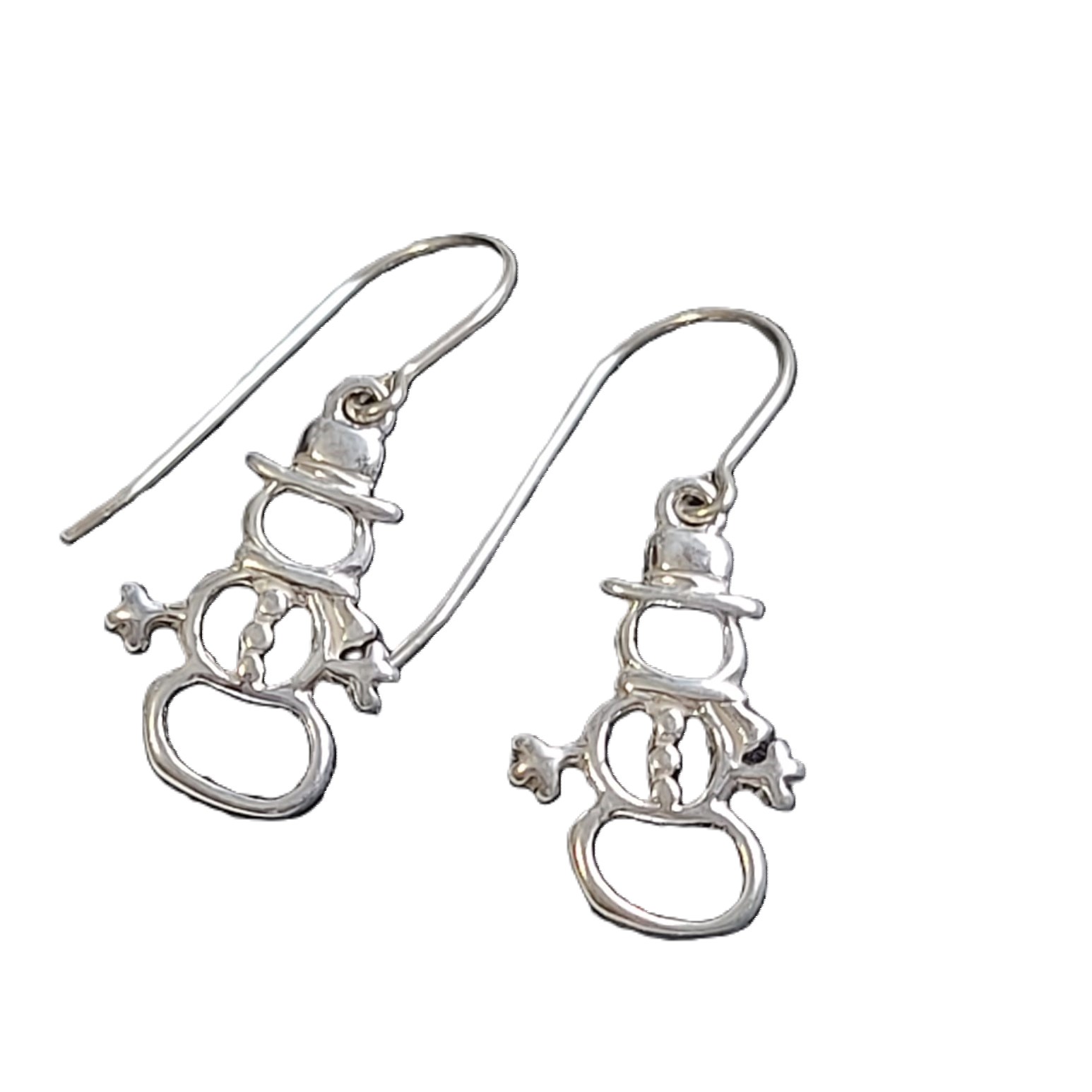 925 Sterling Silver Snowman Cut out Earrings - Click Image to Close