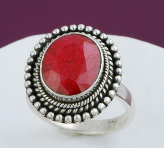 Oxidized 925 Sterling Silver Rough Cut Ruby Ring Size 7