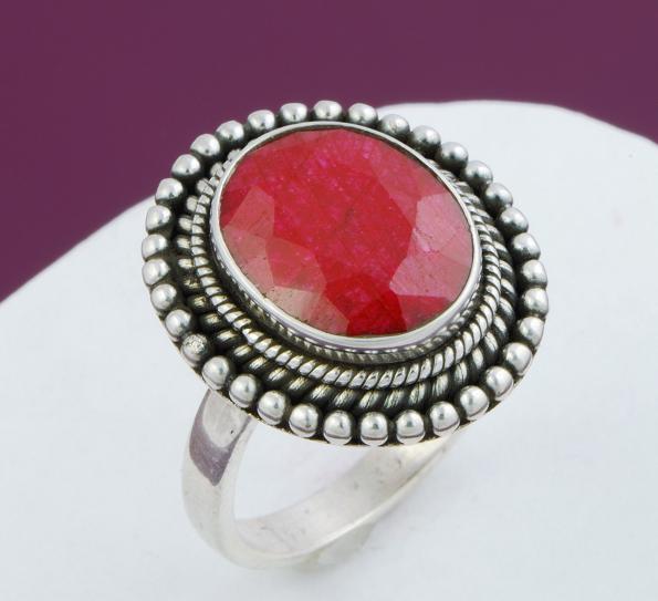 Oxidized 925 Sterling Silver Rough Cut Ruby Ring Size 8