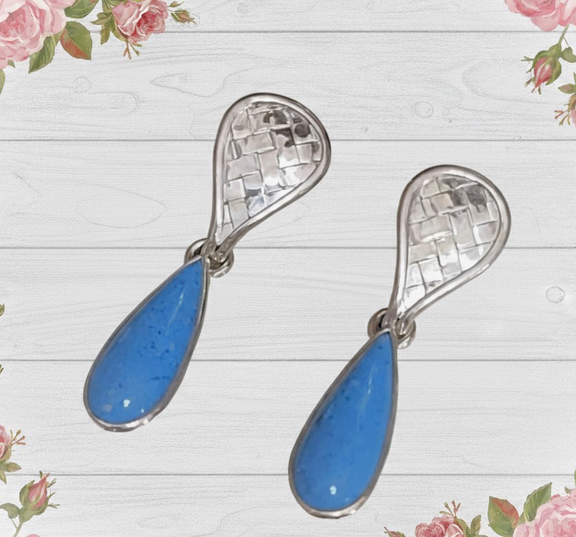 Denim Lapis Woven Design 925 Sterling Silver Earrings