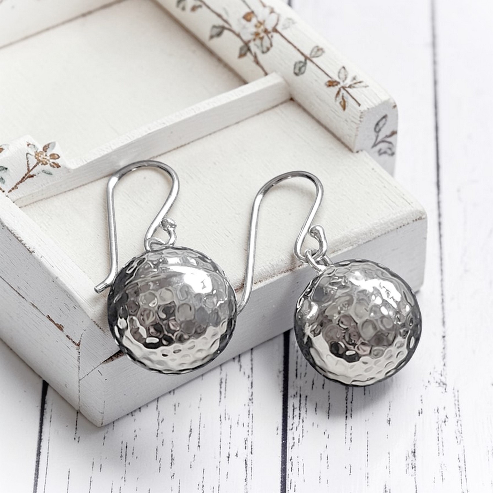 Hammered 925 Sterling Silver 14MM Bead Earrings