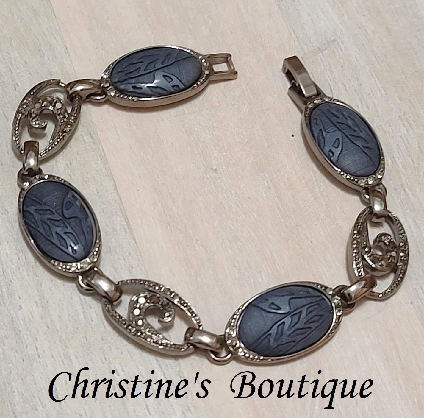 Carved Scarab and Marcasite Pewter Metal Bracelet - Click Image to Close