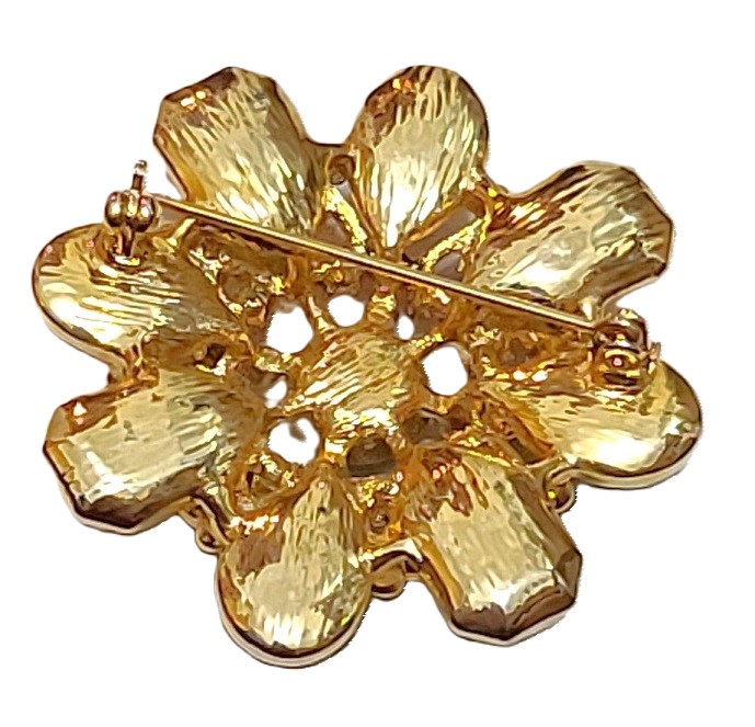 Vintage flower pin, multi color rhinestones