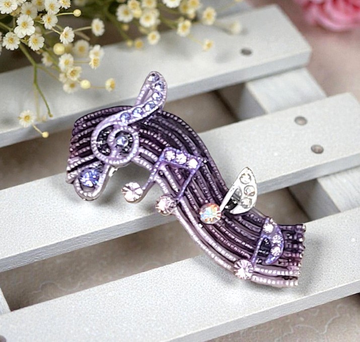 Musical Note Purple Enamel and Rhinestone Pin