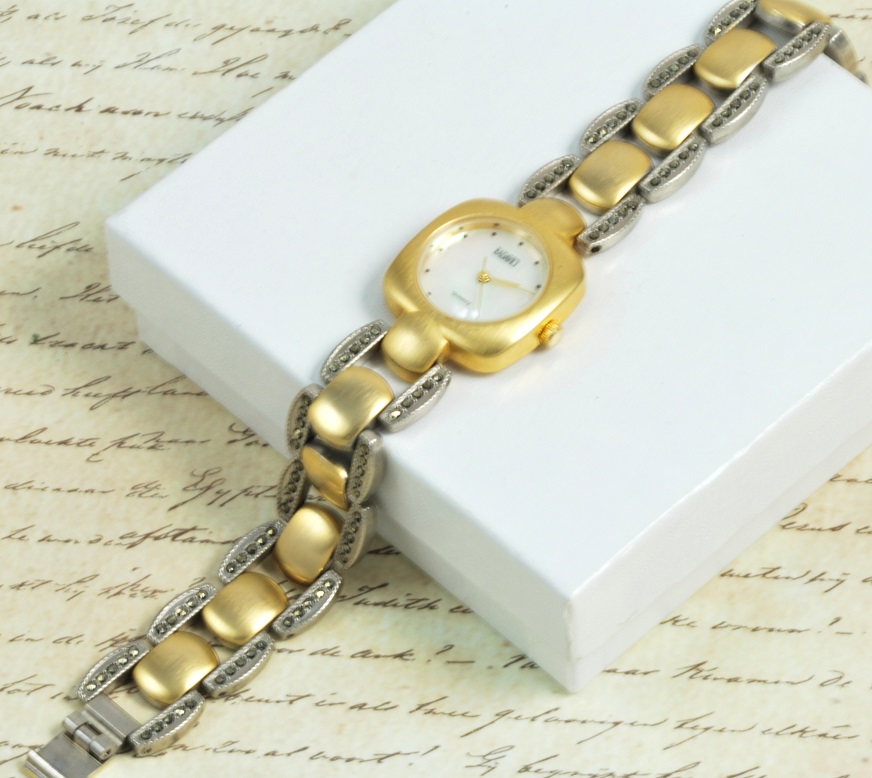 Badivici Vintage Satin Goldtone/Silver Marcasite Watch