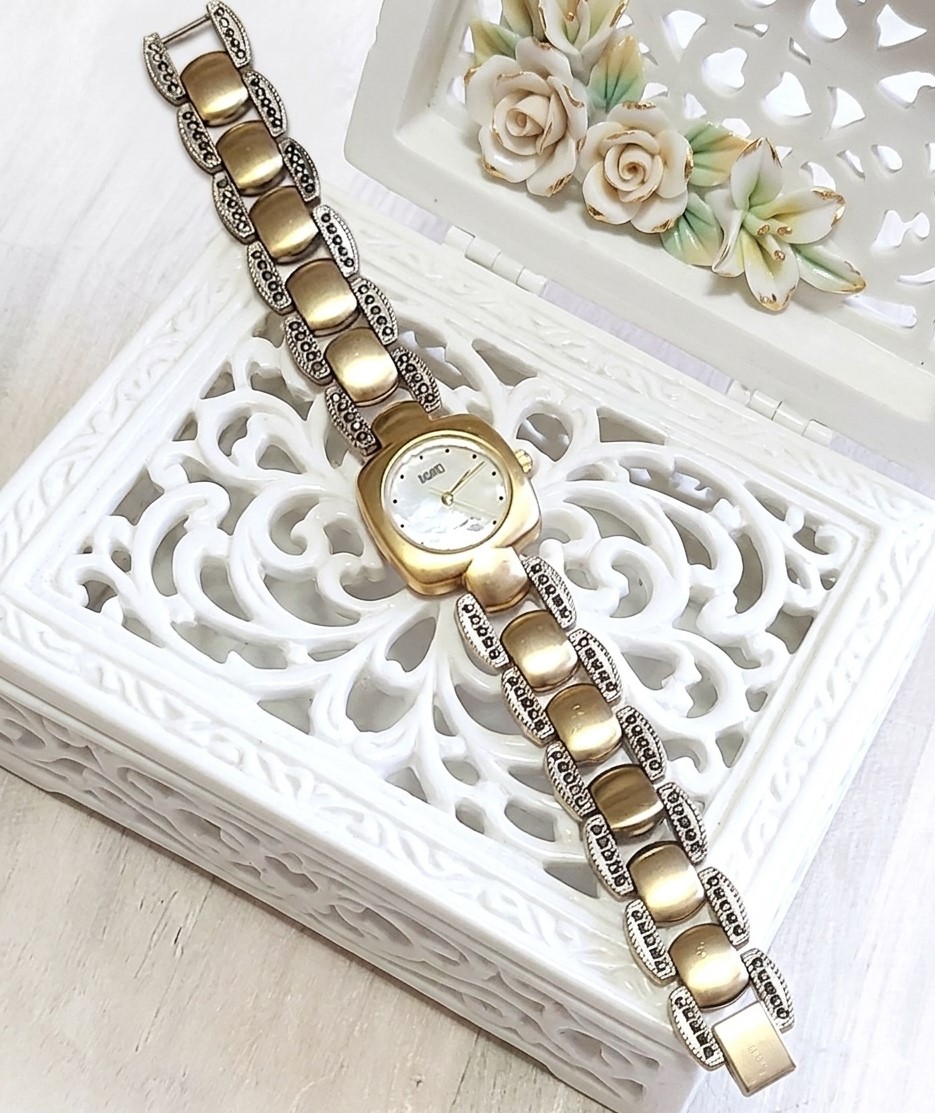 Badivici watch, vintage watch with gold satin finish and marcasite