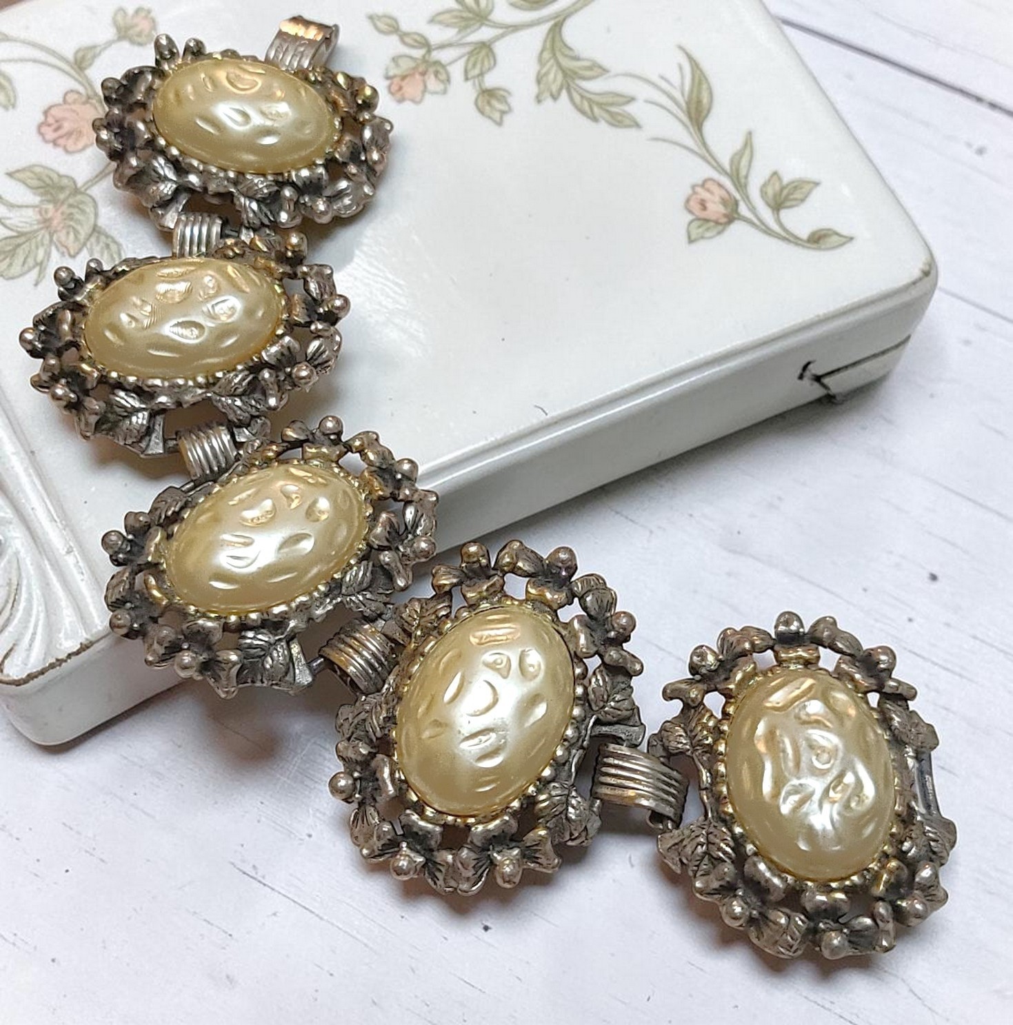 Vintage Repousse Bracelet with Orate flower design