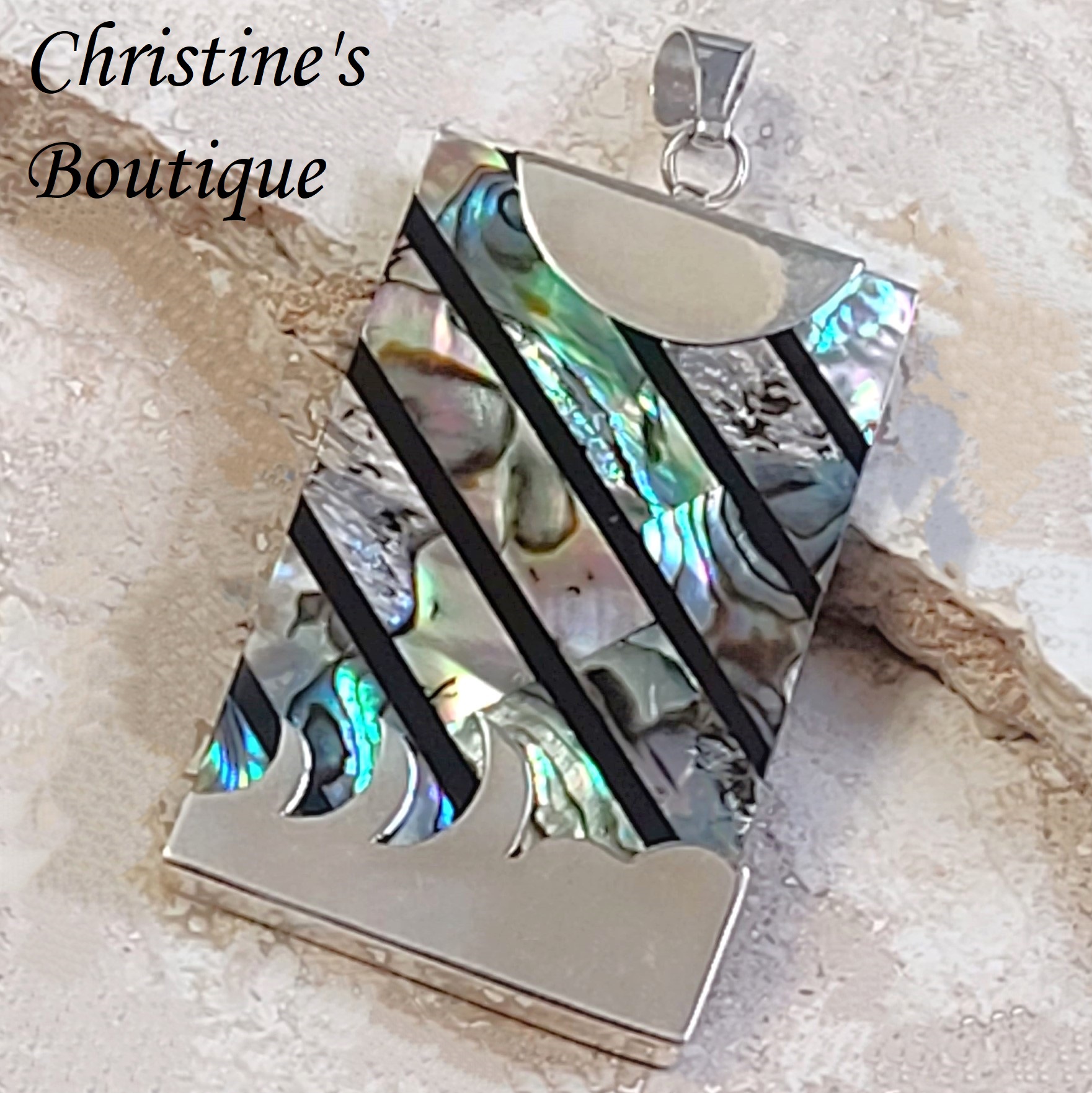 Abalone shell pendant, 925 sterling silver
