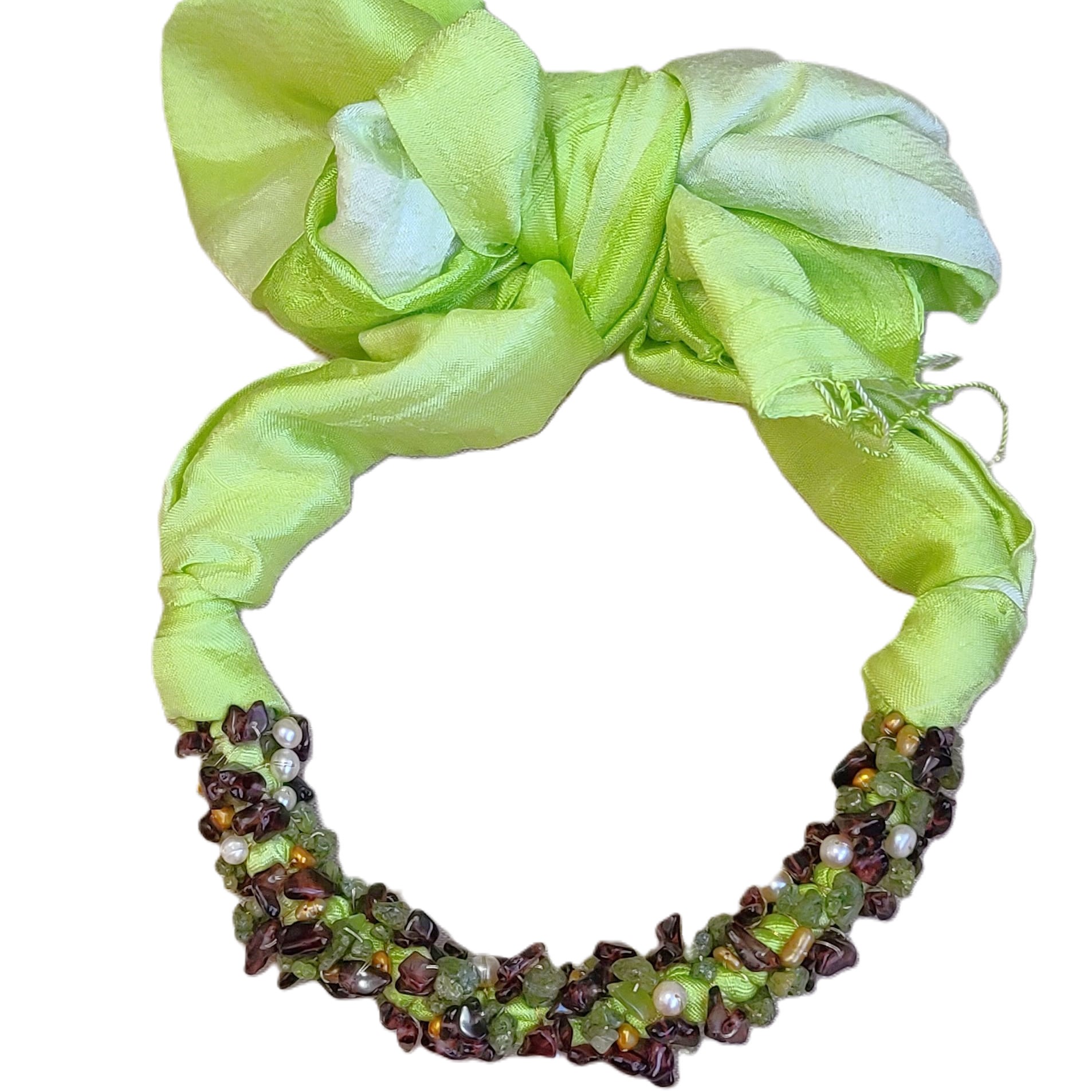 Jeweled Gemstones Thai Silk Scarf - Lime Green - Click Image to Close