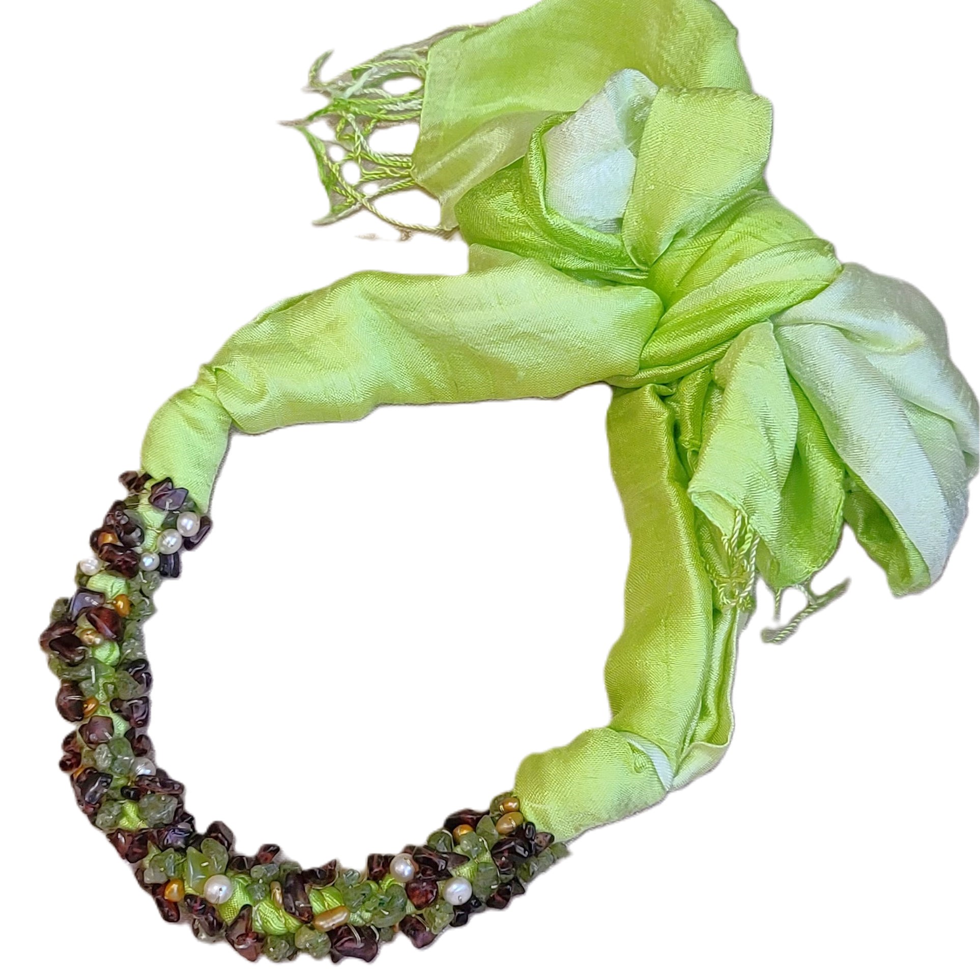 Jeweled Gemstones Thai Silk Scarf - Lime Green