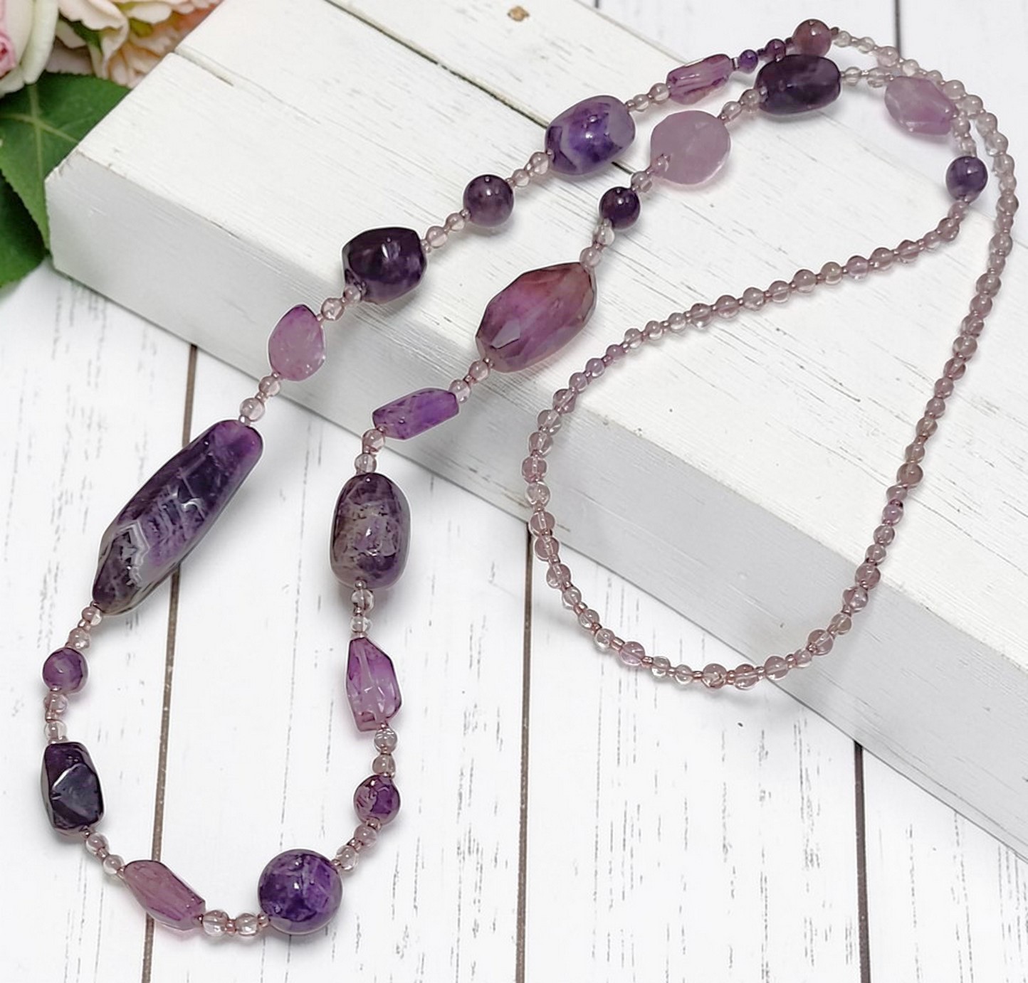 Amethyst Gemstone Long Necklace 36" - Click Image to Close