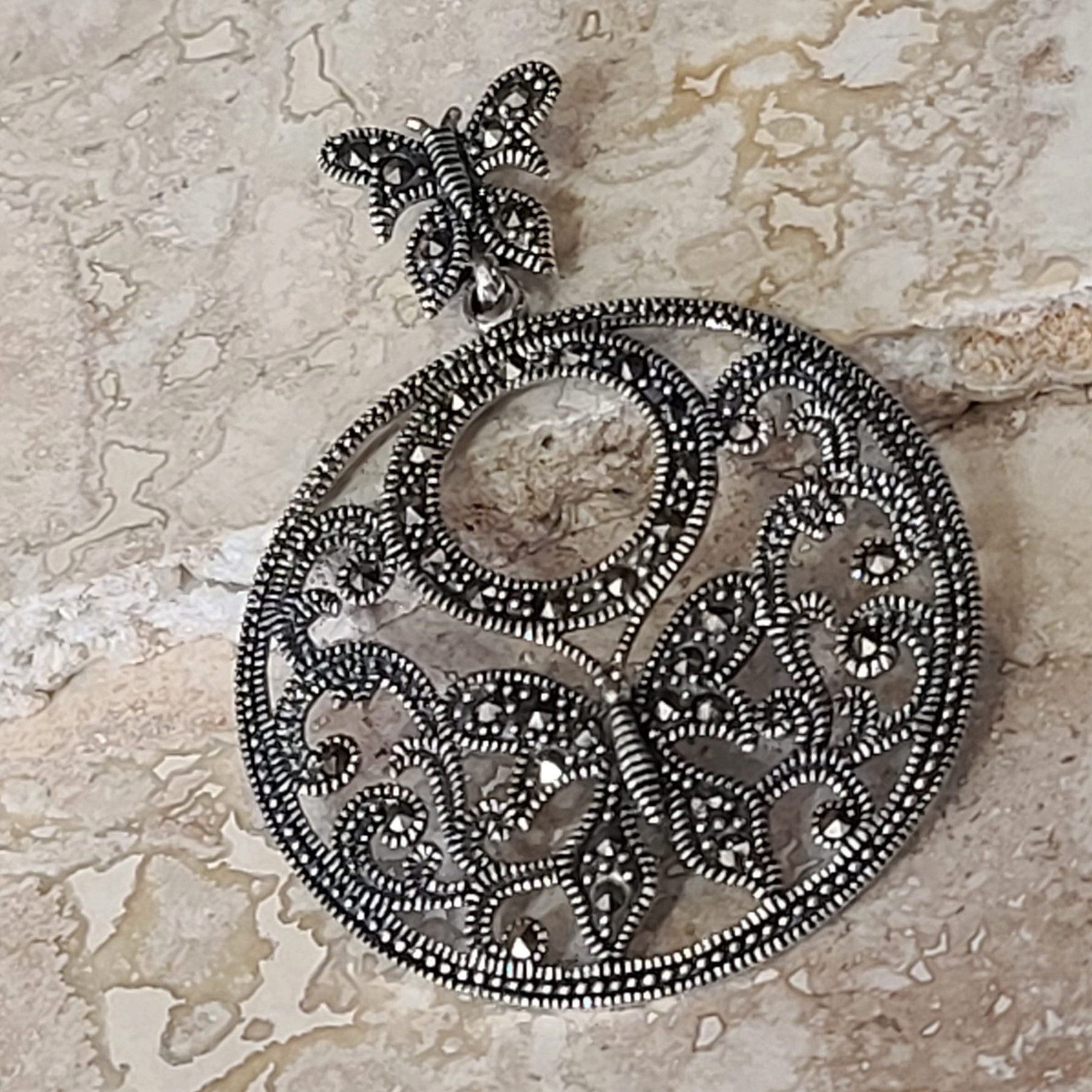 Marcasite and Sterling Silver Butterfly Pendant