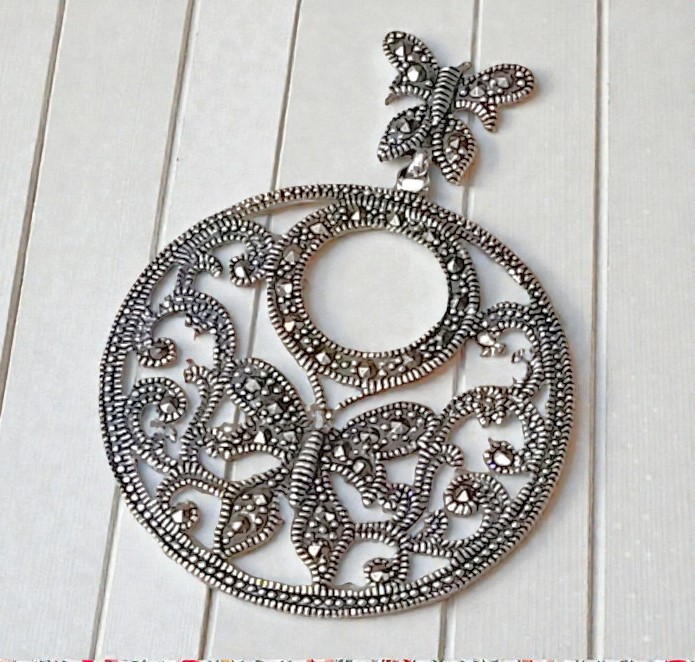 Marcasite and Sterling Silver Butterfly Pendant