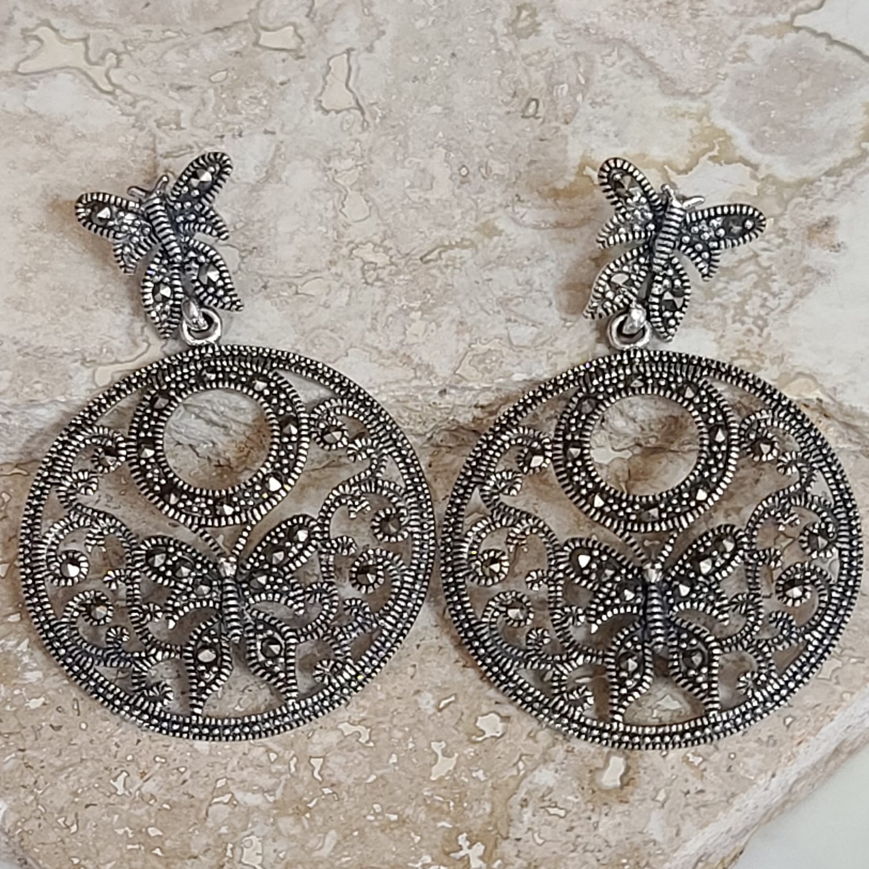 Marcasite and Sterling Silver Butterfly Earrings