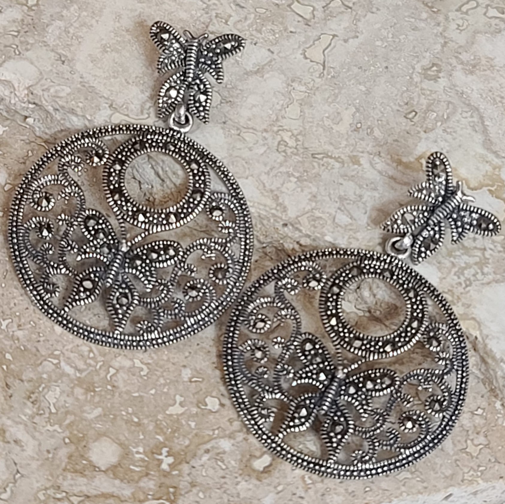 Marcasite and Sterling Silver Butterfly Earrings
