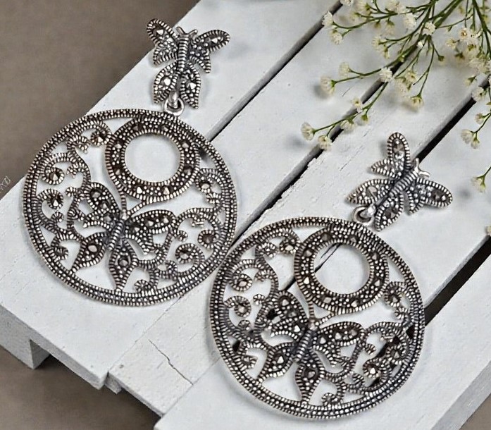 Marcasite and Sterling Silver Butterfly Earrings Marcasite and Sterling Silver Butterfly Earrings