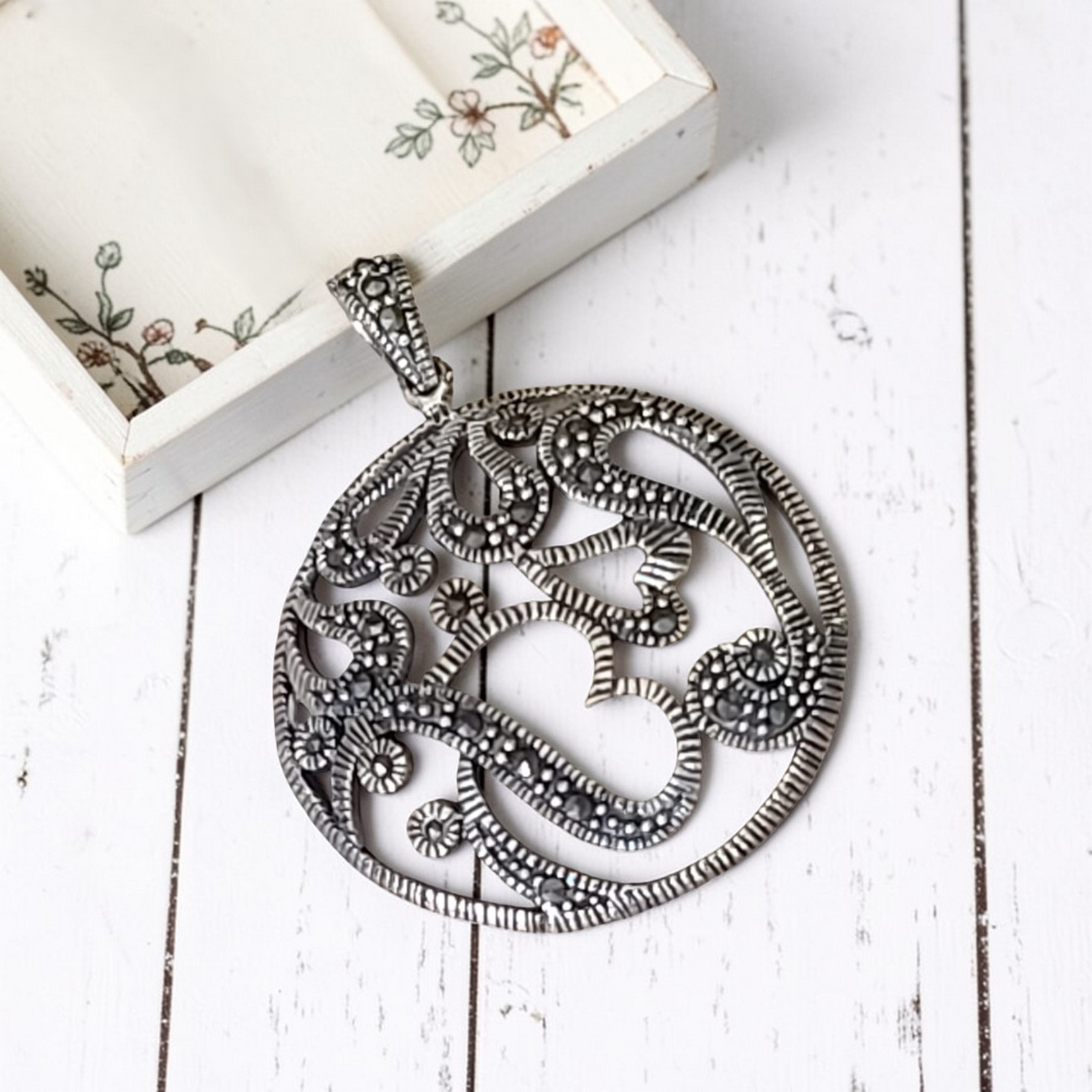 Marcasite & Sterling Silver Heart Pendant