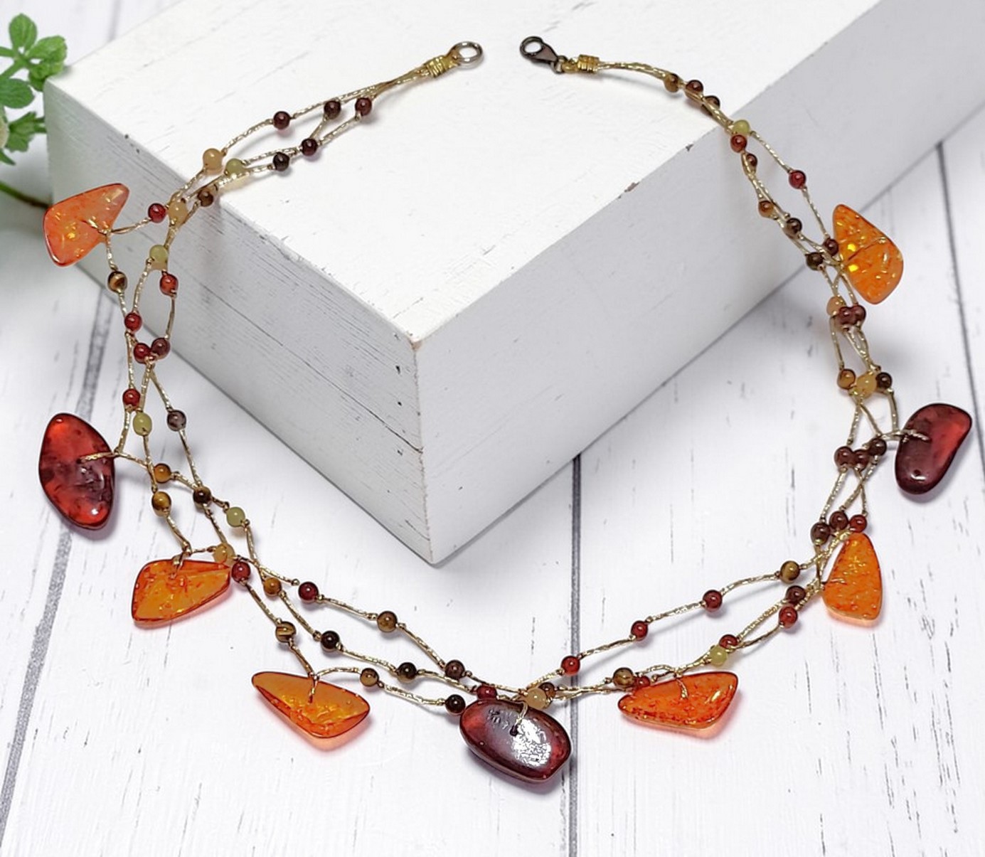 Amber Gemstone Necklace with Silk Cord 16"