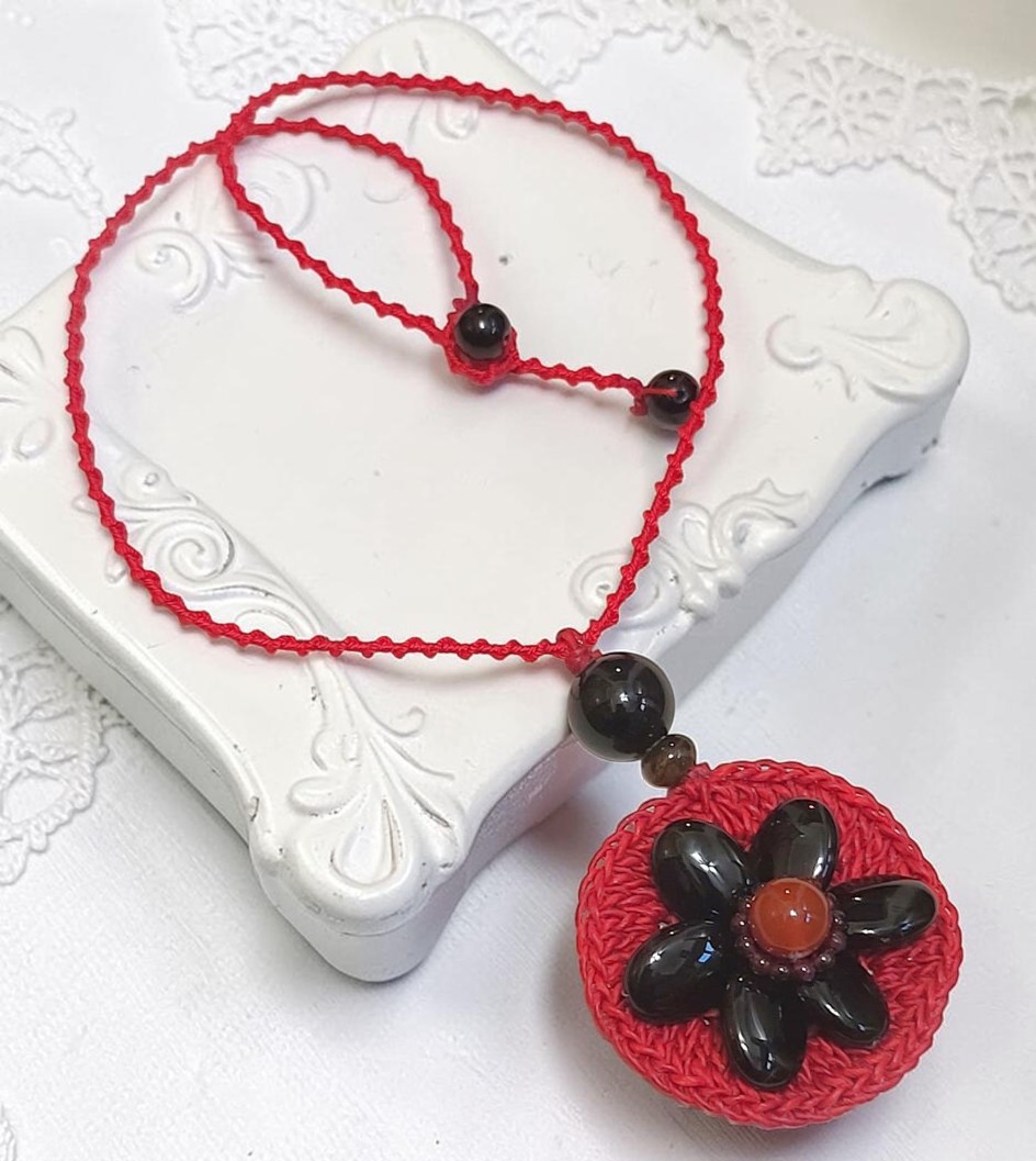 Macrame Gemstone Flower Pendant Necklace