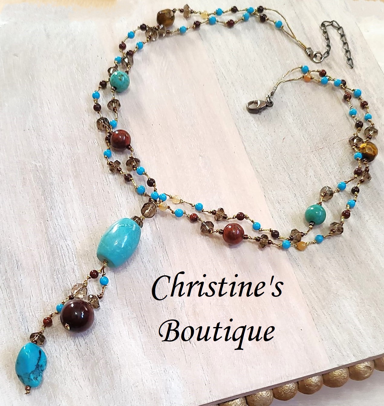 Turquoise Tiger Eye Jade Agate Gemstone Necklace - Click Image to Close