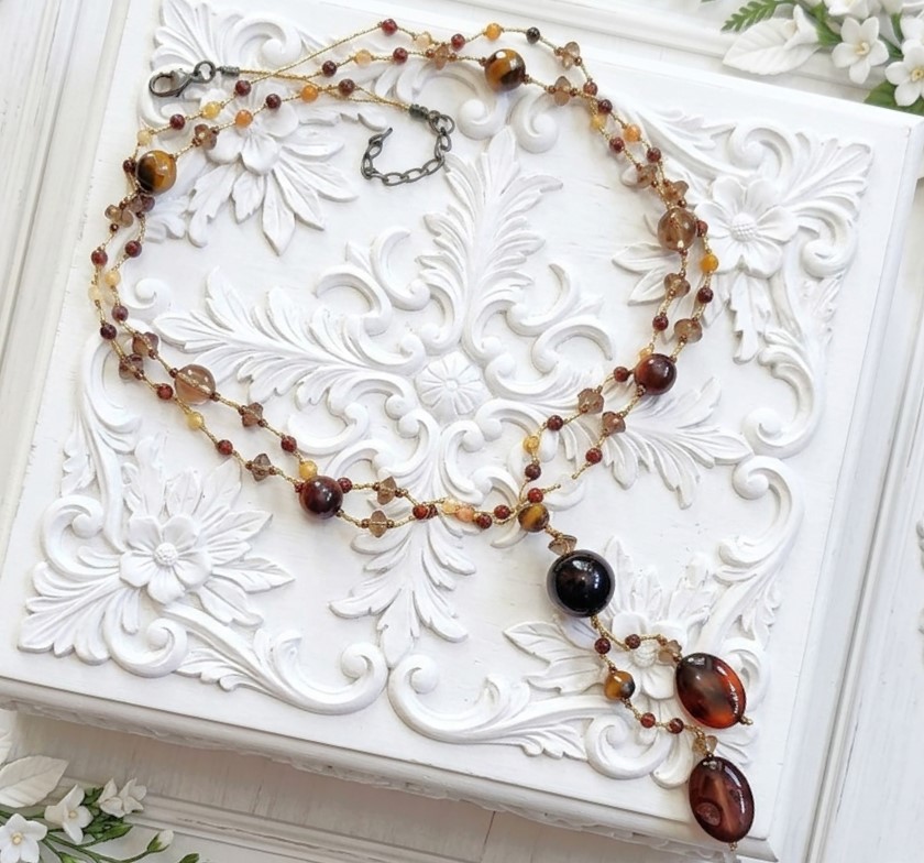 Agate, Onyx Glass Tiger Eye Jade Quartz Gemstone Necklace