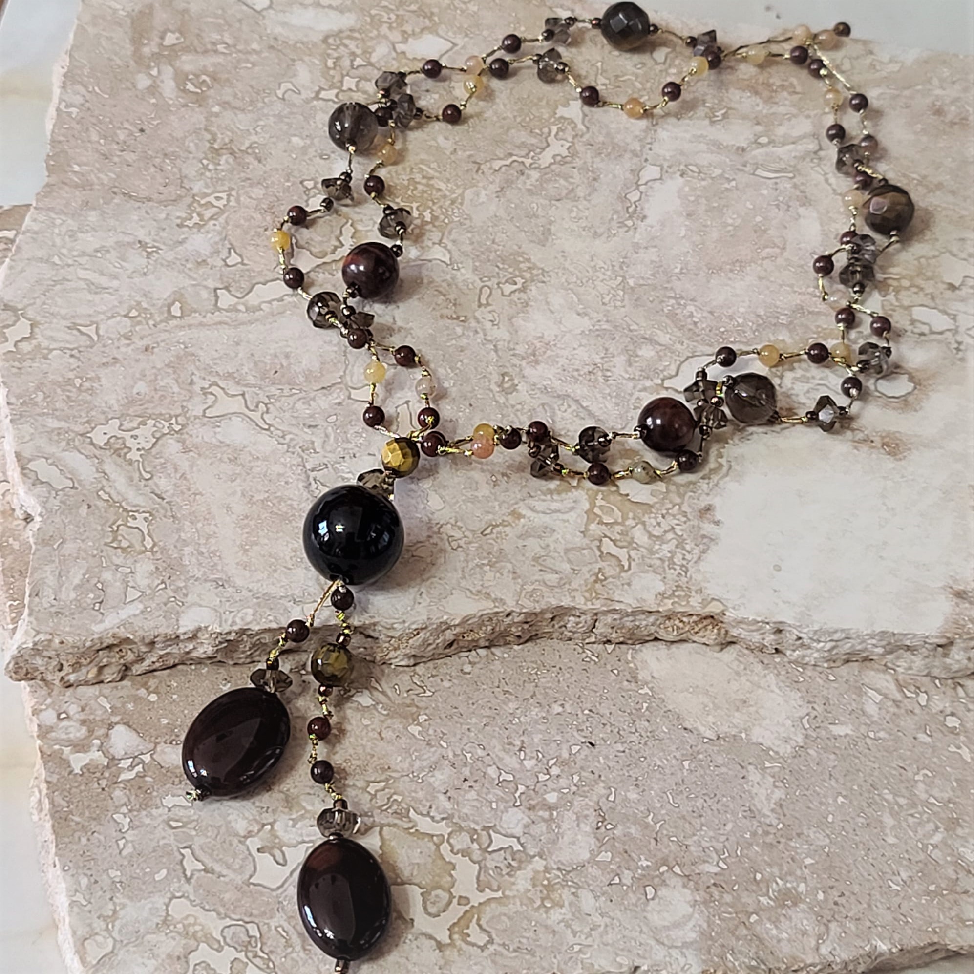 Agate, Onyx Glass Tiger Eye Jade Quartz Gemstone Necklace