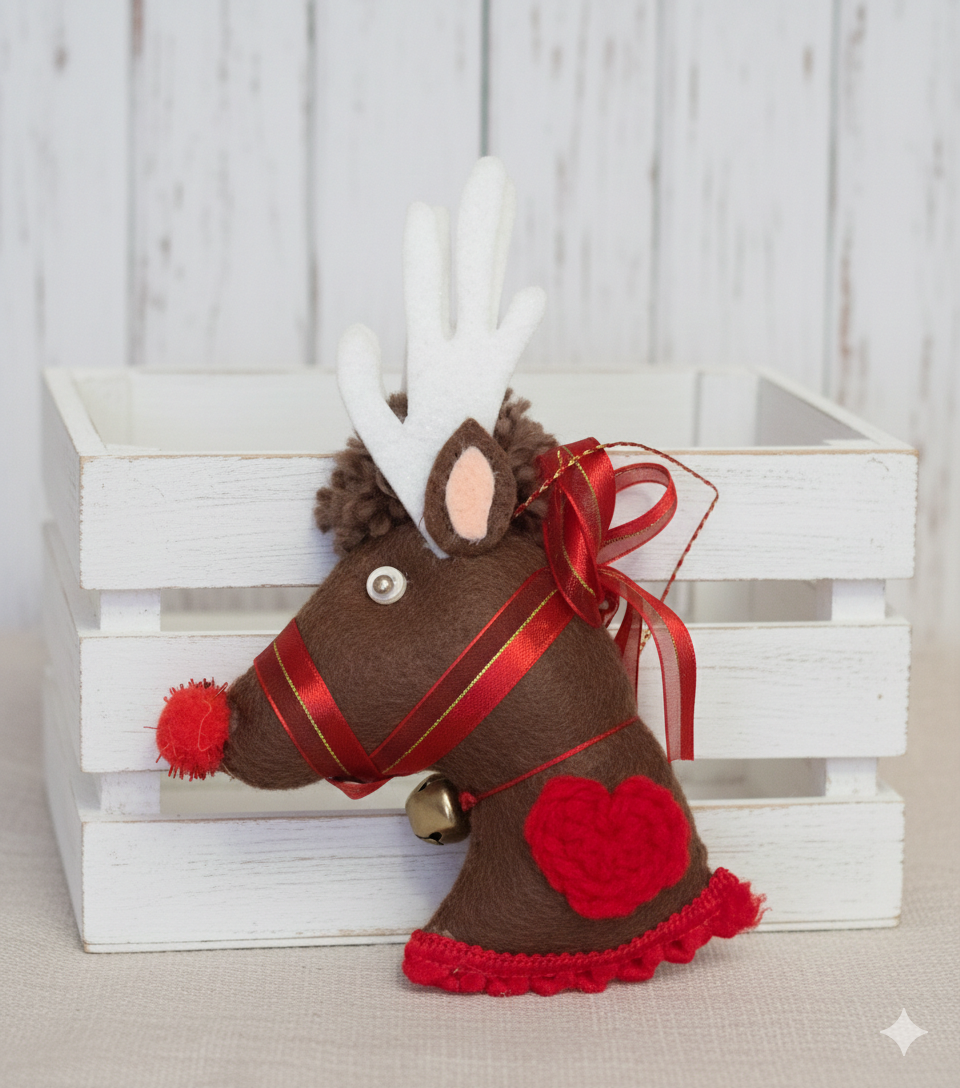 Felt reindeer christmas ornament - Brown with solid red Felt reindeer christmas ornament - Brown with solid red