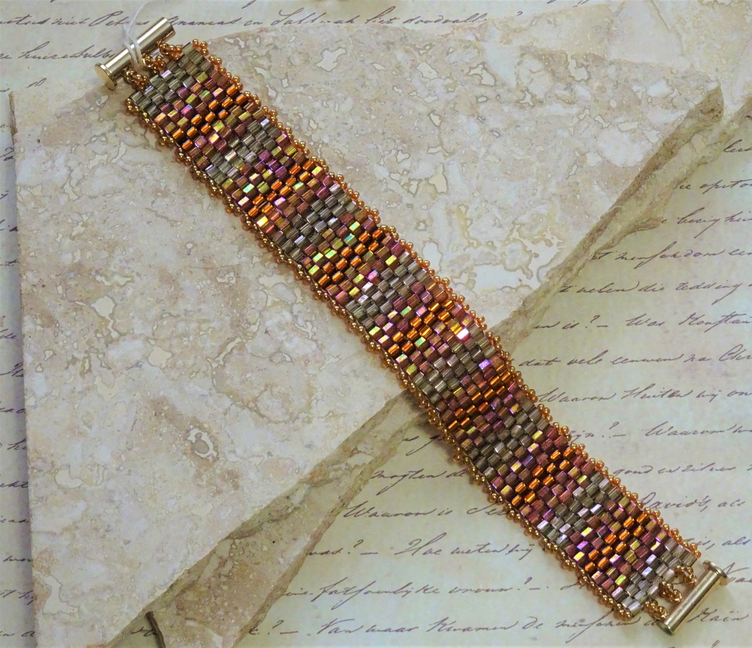 Bronze rainbow peyote stitch bracelet