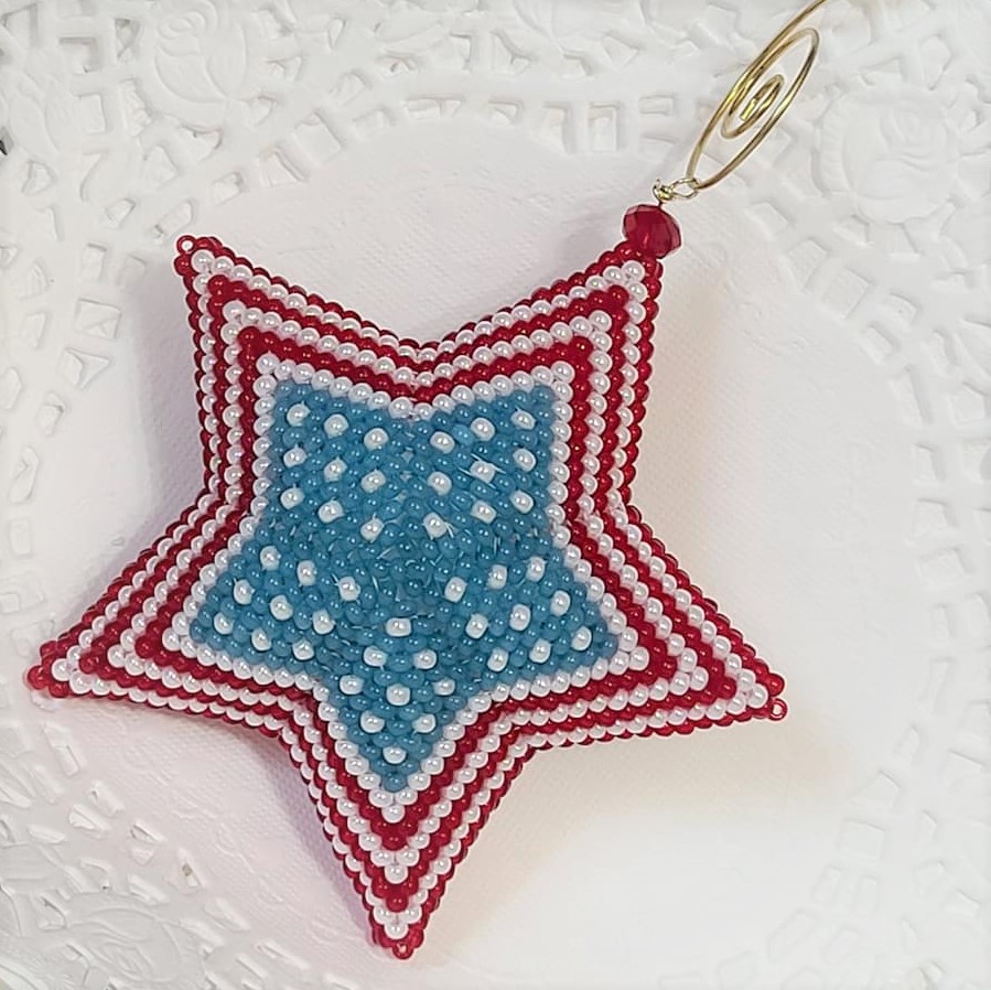 Handcrafted Peyote Stitch Star Patriotic Red White Blue