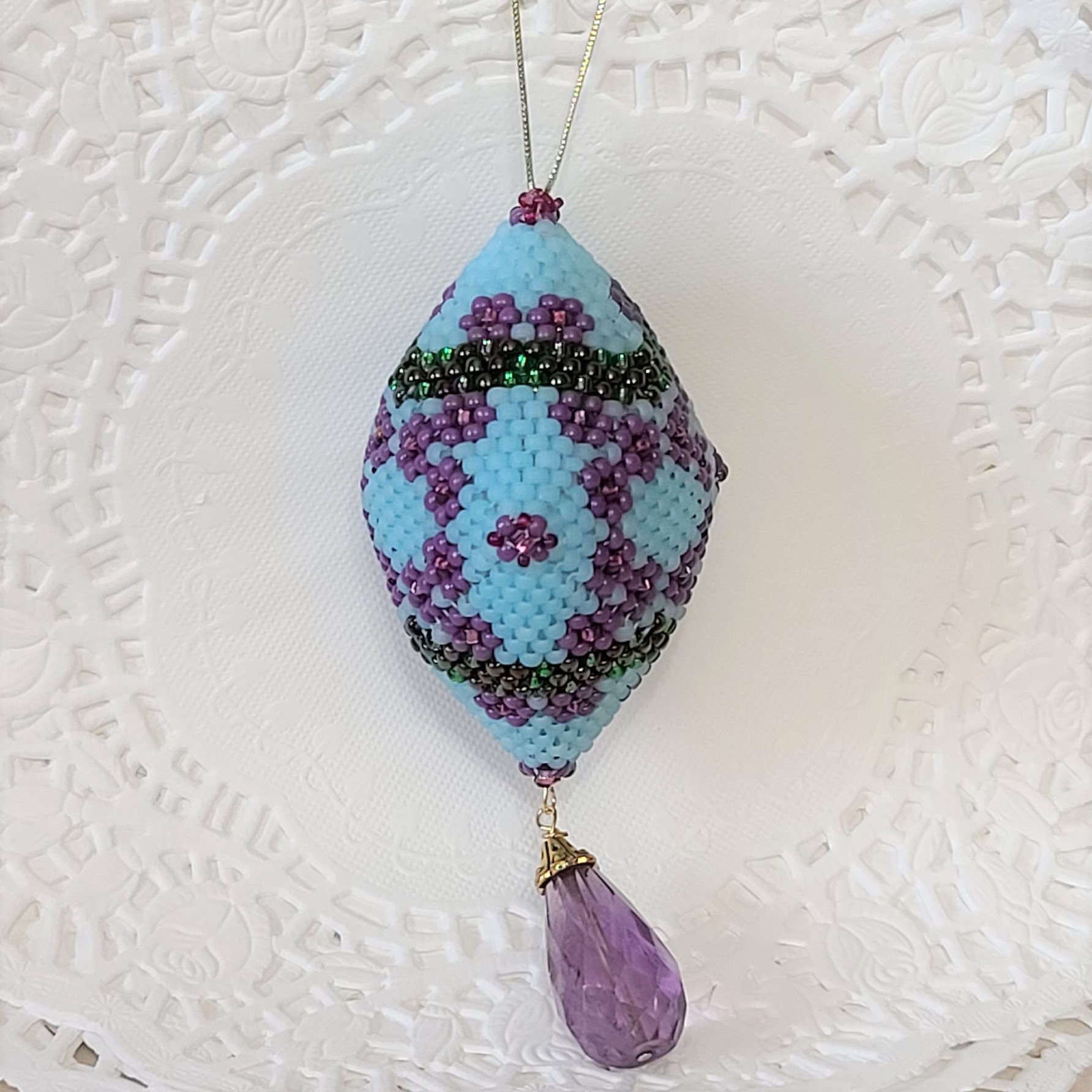 Handmade Art Deco Peyote Stitch Garden Flowers Ornament