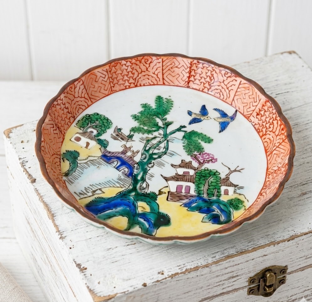 Antique handpainted jewelry dish signed Occupied Japan